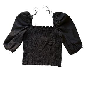 Square neck black long sleeve blouse